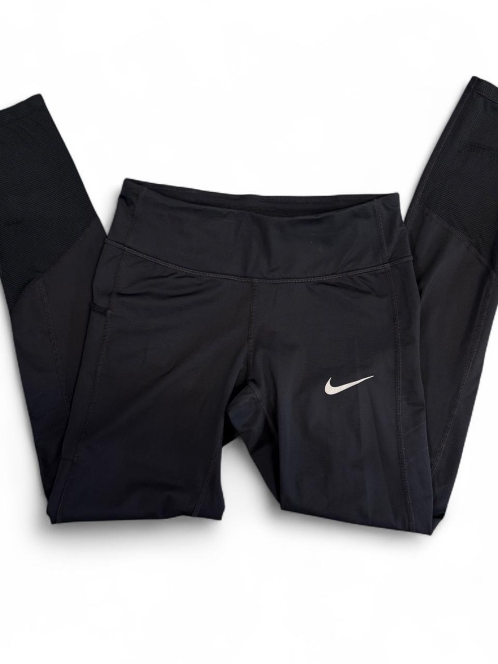 Nike Dri-FIT Black Mesh Panel Running Leggings Pockets XS